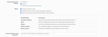 Tetapan Affiliate - Pilihan