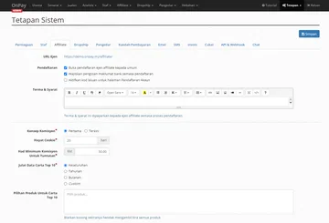 Tetapan Affiliate