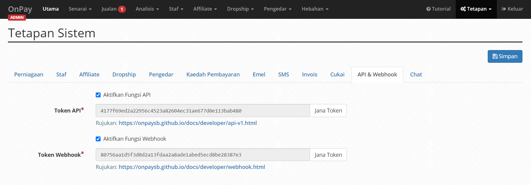Tetapan Sistem – Tutorial OnPay