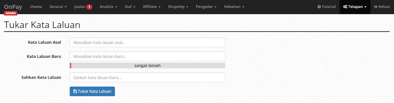 Tetapan Tukar Kata Laluan – Tutorial OnPay